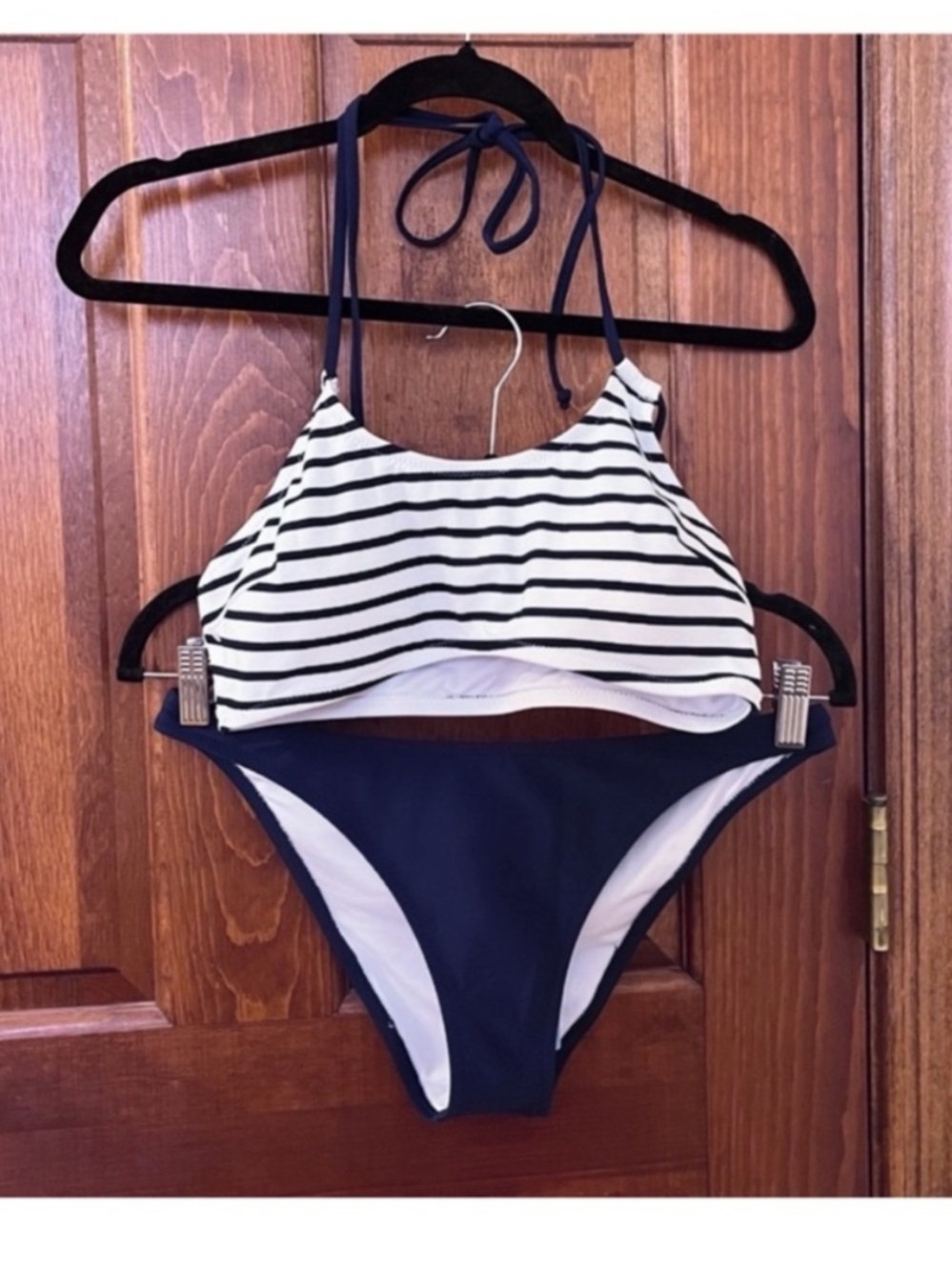 CUPSHE Navy Blue Striped Stripe Halter Bikini Set Swimwear NWT Size M